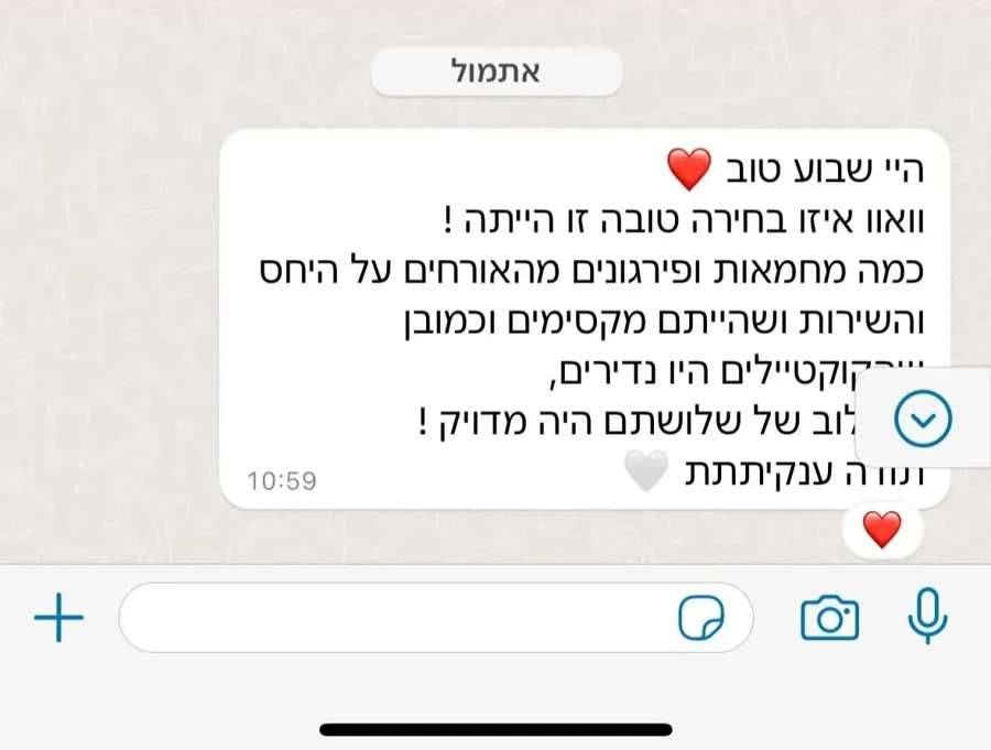 הודעת וואטסאפ של לקוחות אחרי האירוע